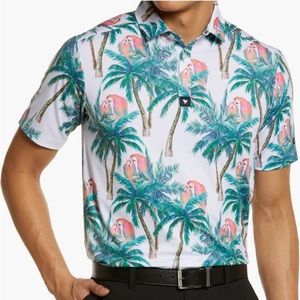 Bad Birdie Island Hopper Print Short Sleeve Polo • Good/Great Condition